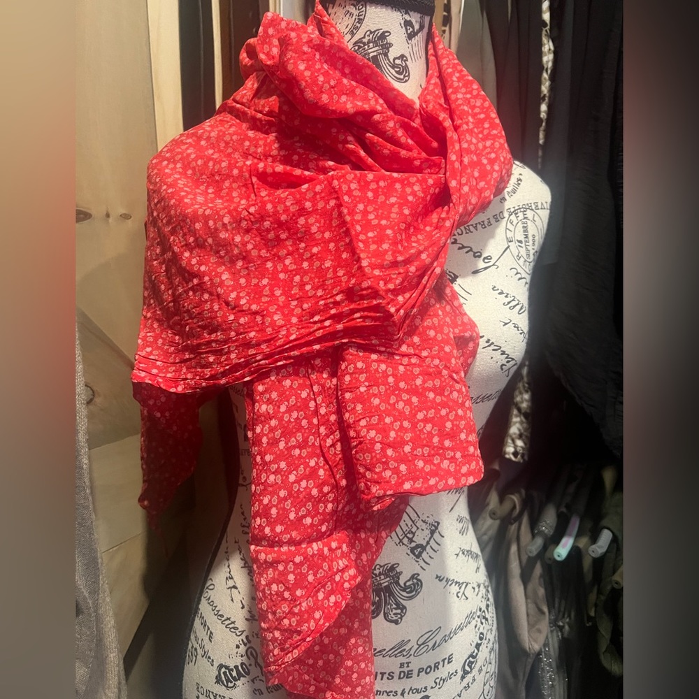 Red cotton floral scarf from Spain.